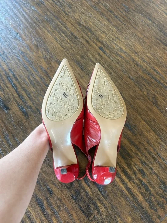 Bandolino VTG Y2K Red Leather Slingback Crossover Coquette Kitten Heels 5.5 - Picture 7 of 8
